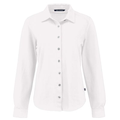 Cutter & Buck Advantage Tri-Blend Eco Soft Pique Long Sleeve Knitted Womens Button Down Thumbnail